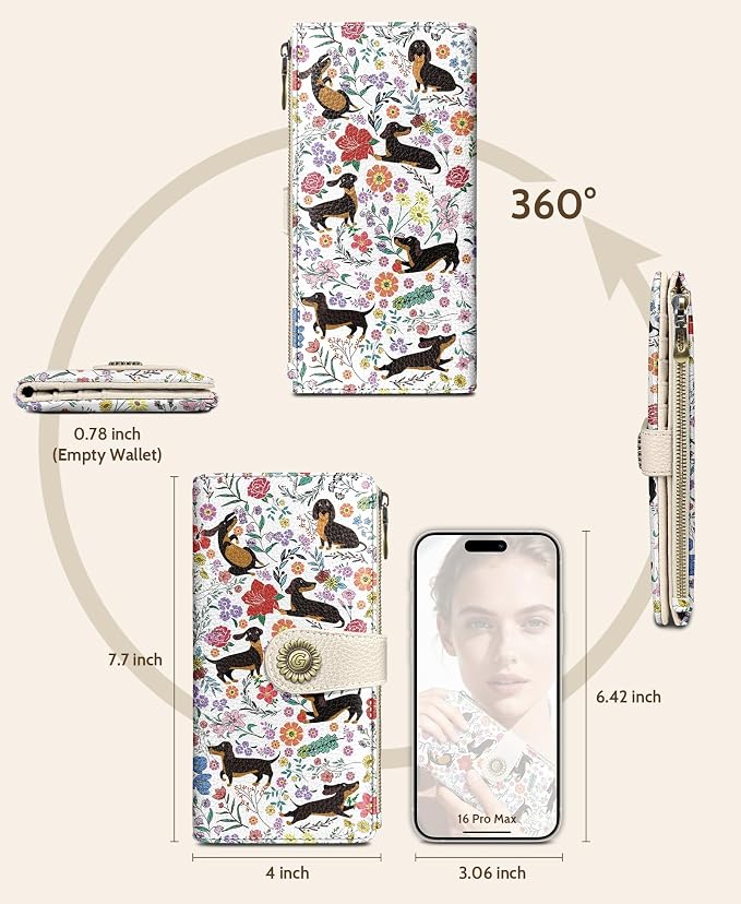 GIANCOMICS Dachshunds Dog Women Wallet RFID, Cute Credit Card Holder Bifold | Billfold, Cute Cash Purse, Travel Zipper Coin Pocket, Compact Clutch, PU Leather, ID Window, 11 Card Slots, Ladies Gift Woman - Image 5