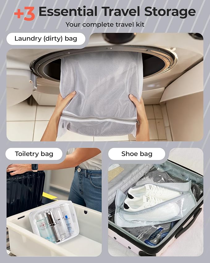 BAGSMART Travel Vacuum Bags with Rechargeable Electric Pump, 18PC Kit | Heavy-duty PA+PE material, Bonus Shoe, Laundry & Toiletry Bags, Save 80% Space Ideal for suitcase packing, travel & home. - Image 6