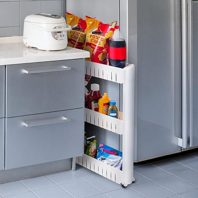 Lavish Home 3 Tier Shelf Rolling Cart, White, 19.5” x 5” x 28” - Image 7