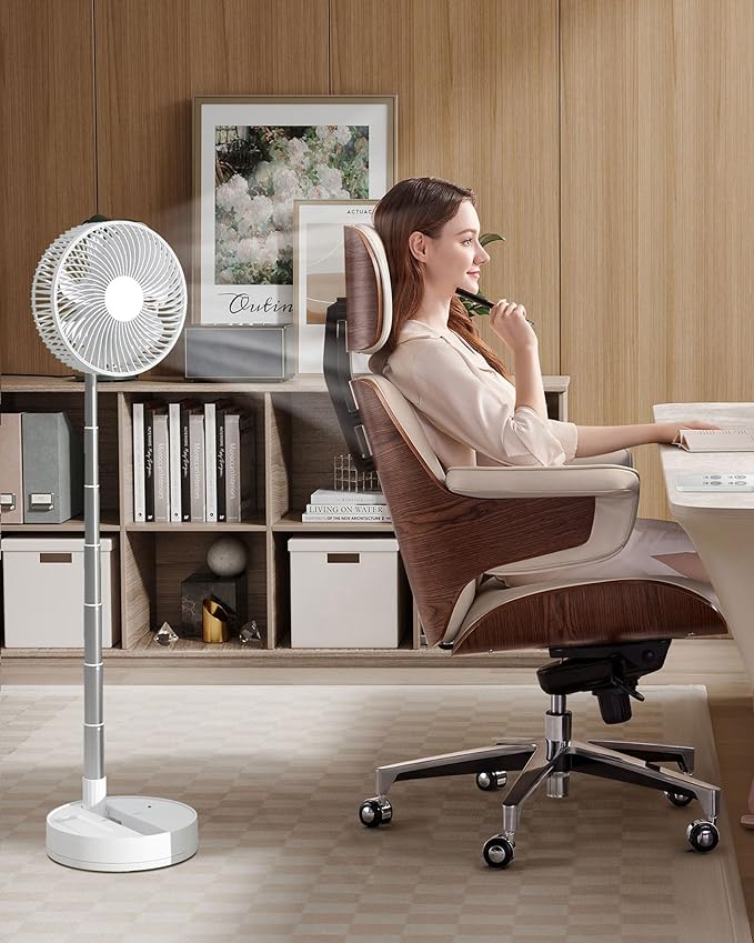 Portable Fan, 31'' Oscillating Standing Floor Fan, 5400mAh Battery Powered Foldable Desk Fan with 4 Speeds＆8H Timer, Personal Floor Fan for Bedroom, Small Travel Fan for Outdoor - Image 6