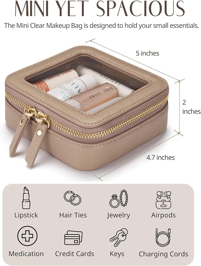 Small Makeup Pouch Clear Makeup Bag for Purse Travel Mini Bag for Women for Essentials Cute Cosmetic Case Traveling Small Toiletry Bag Portable Mini Pouch for Car Organizer Bag Gold - Image 4