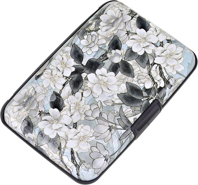 Mini RFID Aluminum Wallet Credit Cards Holder Business Card Case Metal ID Case for Men Women (White Lotus) by ELFISH