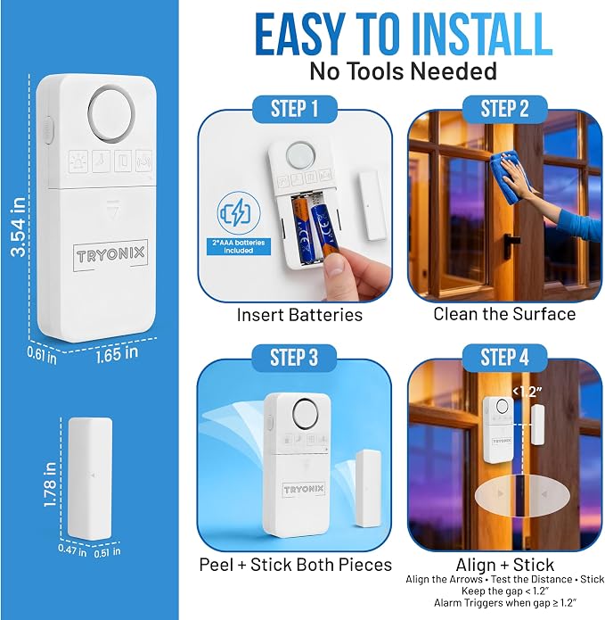 Door Alarms When Opened for Kids & Elderly– 130 dB Loud Door & Window Alarm, 1.2” Wide Gap Sensor, Instant & Delay Alerts, 3 Volume Levels, AAA Batteries Included, Low Battery Alert, 1 Pack - Image 5