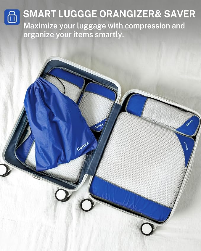 Gonex Compression Packing Cubes for Travel, Mesh Bags Luggage Organizers | Set of 4/5/6/7/10 for Essentials, Extensible, Fits 20"Carry-on Suitcases, See-through Mesh, Double Zipper Compression - Image 6