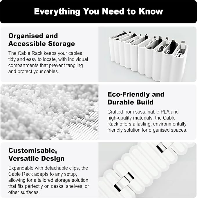Cable Management Organizer Cord Management, Multiple Slots for Home, Office, Desk, Workshop, Durable Plastic Connectable Cable Organizer, Tangle-Free, Expandable Storage, White - Image 7