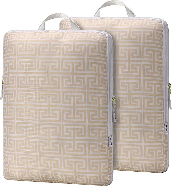 Extra Large Compression Packing Cubes for Checked Luggage, Lightweight Suitcase Organizers & Space Saver Bags - Travel Cubes for Packing - Travel Essentials - 2 Piece Set, X-Large - Beige Boho by Unknown