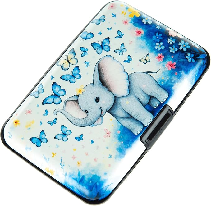 Credit Card Holder for Women Men RFID Blocking Wallet Small Business Metal Slim Mini Aluminum Hard Case (Elephant Butterflies) by Kaabao
