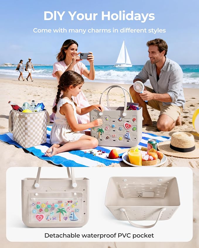 BAGSMART Beach Bag for Women, Water-resistant Rubber Tote Bag, Sandproof Vacation Essentials for Summer Swim Cruise Pool - Image 5