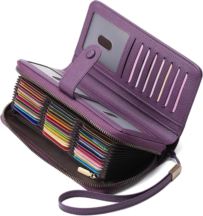 GAEKEAO Leather Credit Card Holder Wallet for Women RFID Blocking Large Capacity Bifold Zipper Card Case Organizer with Wristlet 45 Slots by GAEKEAO