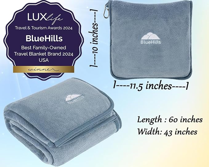 BlueHills Premium Soft Travel Blanket Pillow Combo Airplane Grayish Blue | Airplane Pillow/Blanket, Matching Soft Case, Hand Luggage Belt & Backpack Clip, Long Cruise Throws, Plane Travel Essentials - Image 5