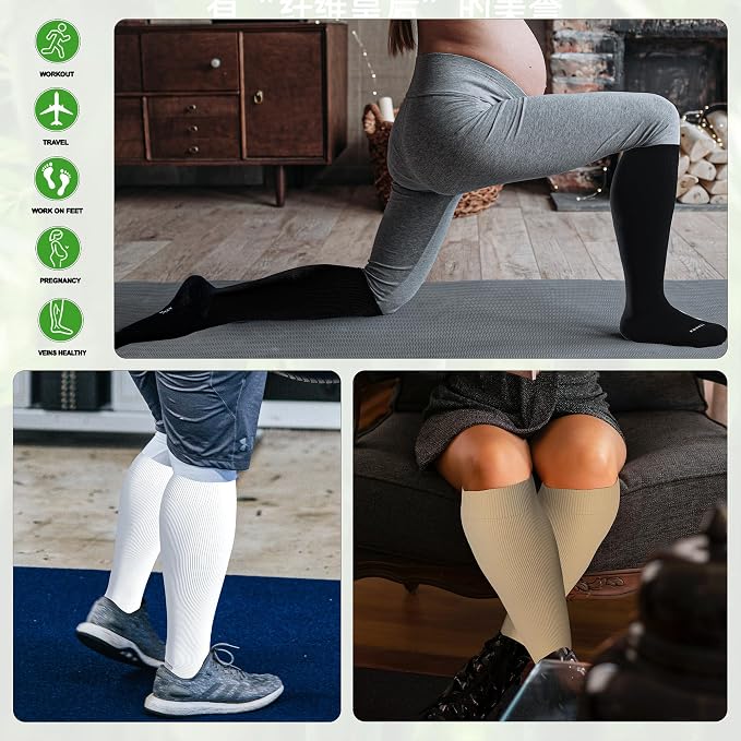LEVSOX Wide Calf Compression Socks for Women&Men Plus Size 15-20mmHg Knee High Large Support Stockings for Circulation - Image 7
