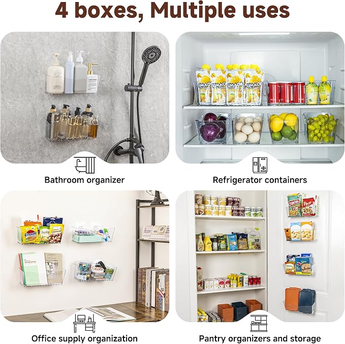 4-Pack Large Cabinet Door Organizer, 11.4" Adhesive Wall Mounted Pantry Organizers and Storage, Space Saving, Drain Bottom, No drill, Clea Storage Caddy Baskets for Kitchen, Bathroom, Under Sink - Image 7