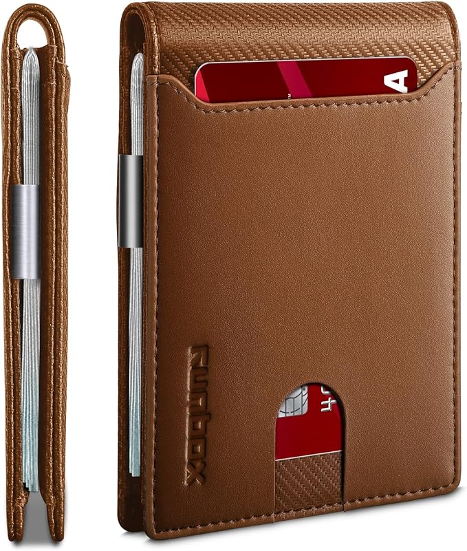 RUNBOX Slim Wallet for Men - RFID Blocking Leather Bifold with Money Clip | Minimalist Front Pocket Wallet Holds 11 Cards,Slim Thin Design,RFID Blocking Protection, Practical Birthday Gifts for Men by RUNBOX