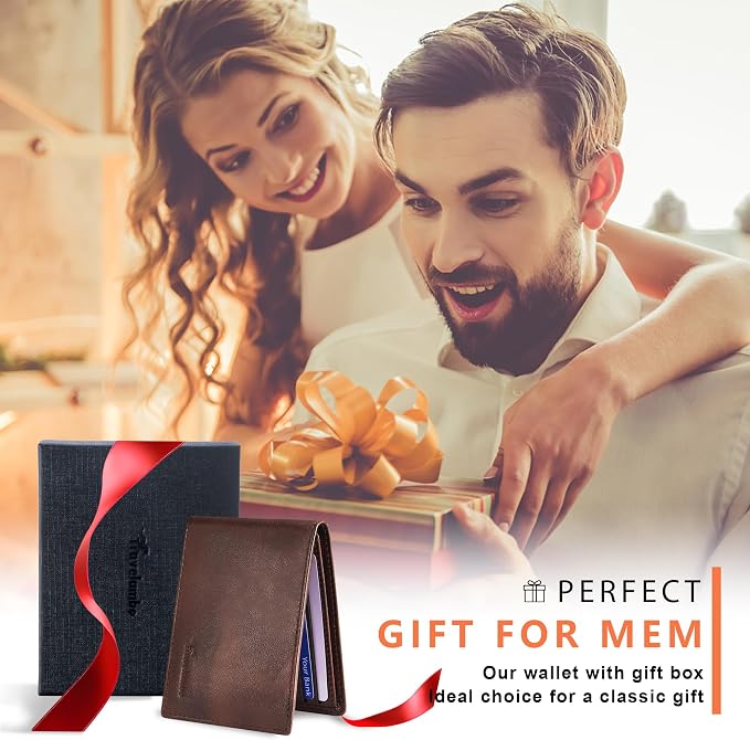 Travelambo Genuine Leather Wallet for Men with Gift Box - Handmade Bifold Stylish - Mens Wallets Rfid Blocking with 2 ID Windows - Image 7