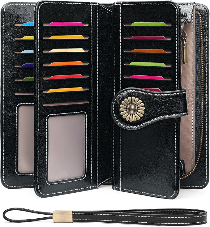 SENDEFN Wallets for Women Leather Credit Card Holder with RFID Blocking Large Capacity Wristlet | with RFID Blocking by SENDEFN