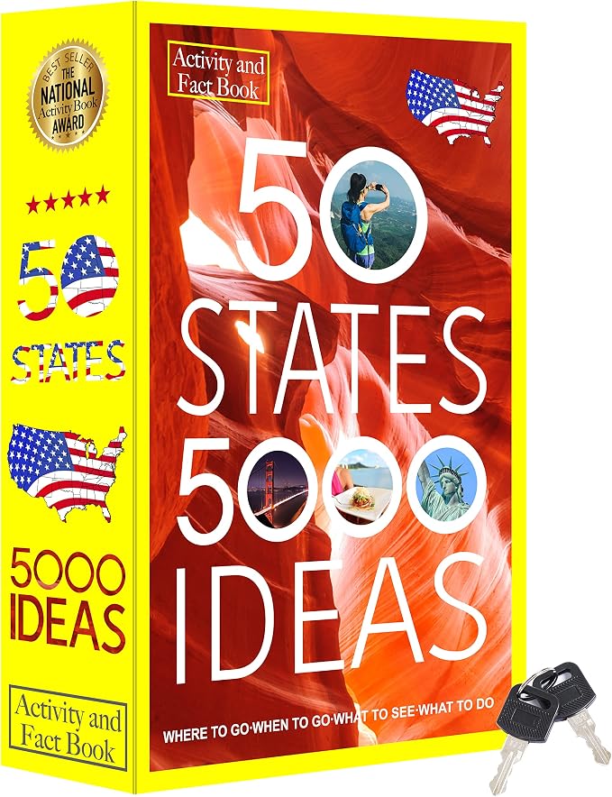 50 States Book Safe with Real Pages, Key Lock Diversion Hidden Safe | Hidden safe box and hollow storage compartment for cash money. Decorative book box stash case for passport savings. by Ulixu