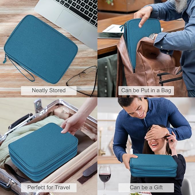 FYY Electronic Organizer, Travel Tech Pouch Bag, Extra Large, Dark Green | Wrist Strap, Waterproof, Double Layers Electronics Travel Case for iPad, Cord, Laptop Charger, Daily and Business Trips Use - Image 7