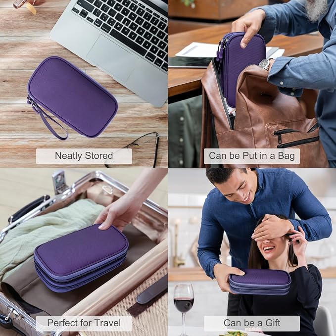 FYY Electronic Organizer, Travel Tech Pouch Bag, Cable Organizer Purple | Wrist Strap, Waterproof, Double Layers Portable Electronics Travel Carrying Case for Cord, Charger, Daily Business Trips Use - Image 7