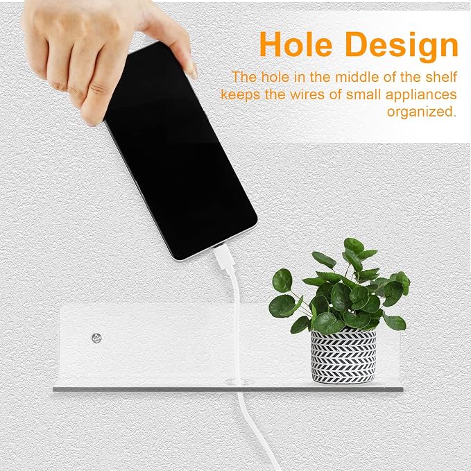 9 Inch Acrylic Floating Shelf, No Drill Adhesive Wall Shelf Set of 4 for Storage, Floating Shelves Damage-Free Expand Wall Space for Living Room, Office, Gaming Room, Bathroom - Image 4