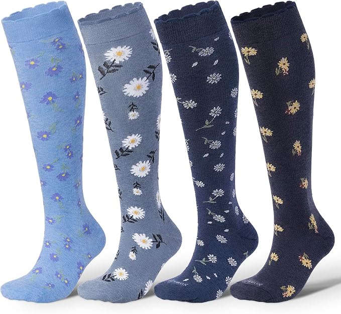 LEVSOX Cotton Compression Socks for Women Men 20-30 mmHg Knee High Cute Support Sock for Nurses Flying Pregnancy by Levsox