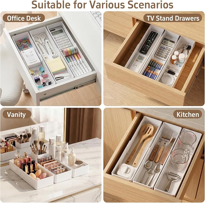 PAVSTINE 3-Pack Expandable Drawer Organizers for Desk Accessories, Small | Adjustable 9.45"–16.69", Customizable Compartments, Scalable Trays for Makeup, Kitchen, Bathroom, Vanity & Office - Image 7