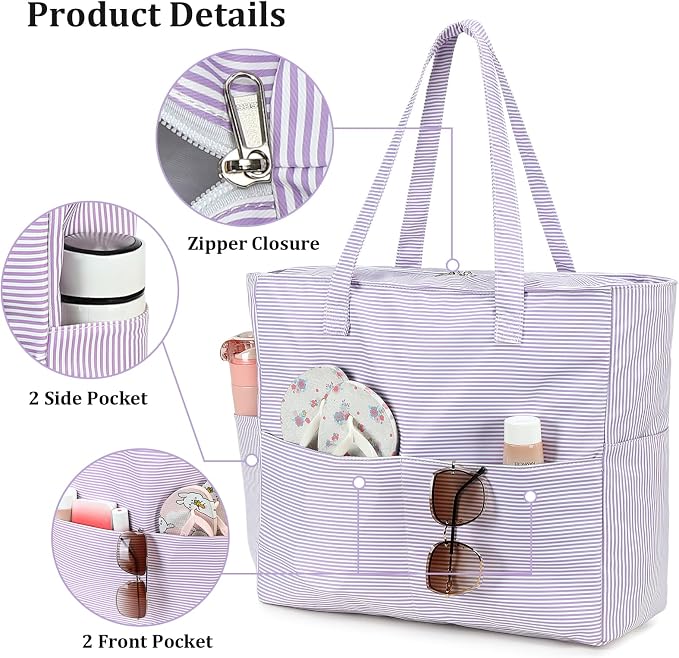 LEDAOU Beach Bag Waterproof Sandproof Women Beach Tote Pool Bag with Zipper for Swim Gym Grocery Travel with Wet Pocket | Sandproof - Image 6