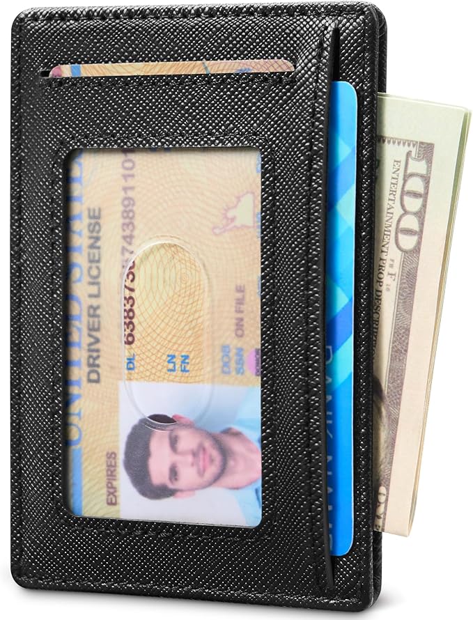 Travelambo 100% Genuine Leather Wallet for Men and Women, Slim Minimalist RFID Blocking Front Pocket Credit Card Holder with Gift Box(Cross Black) - Image 8