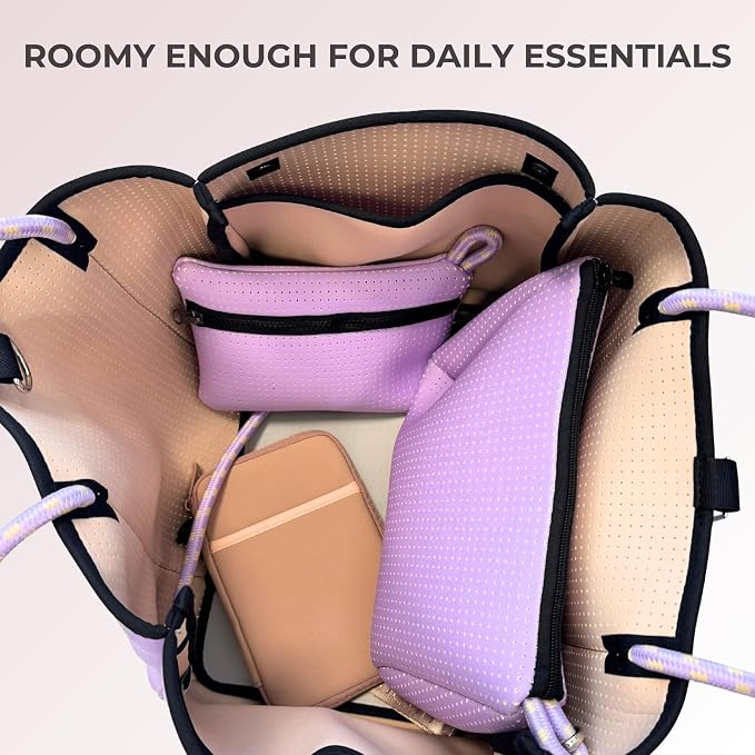 POPUPS Large Neoprene Tote Bag for Women - Everyday Designer Handbag for Travel Work and Beach with Pockets and Zipper Pouch - Image 7