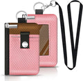 Minimalist RFID Blocking Small Wallet with ID Window,WaterResistant Zip Id Case Wallet with Lanyard Keychain for Cards,Cash,Travel,Women,Men (Pink/Brown) by CCUMI