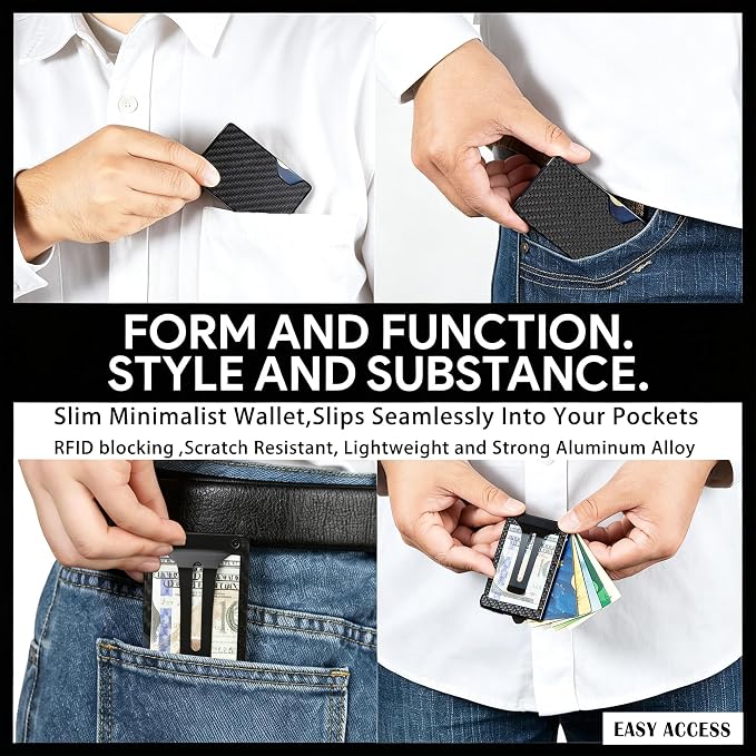 Slim Wallet for Men,RFID Blocking Minimalist Metal Wallet, Money Clip/Cash Holder, Front Pocket Aluminum Credit Card Holder, Ideal Gift for Men,Matte Carbon Fiber - Image 5