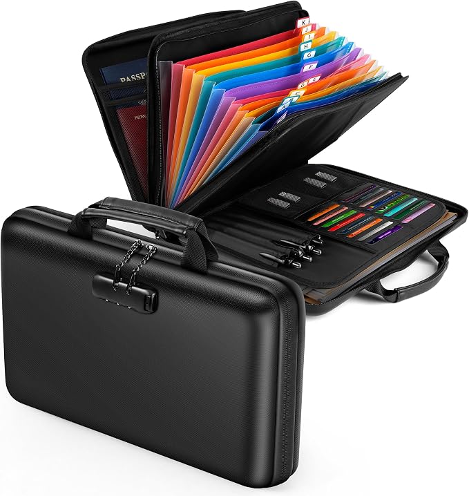 Fireproof Document Safe Box with Lockable Zipper, Hard-shell, 13 Pockets, Waterproof for Important Papers Binder, Fire/Water Resistant File Box for Travel, Home & Office, Organizer for Passport, Cards by Unknown