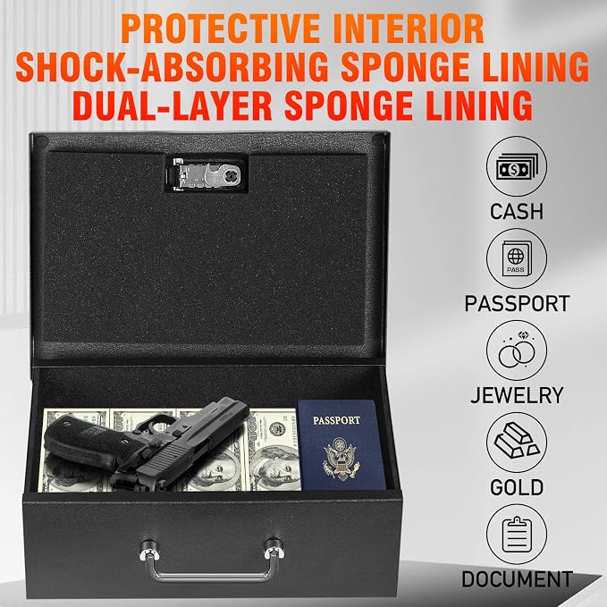 TOTOY 0.35 CuFt Portable Steel Fireproof 3-Digit Lock Handheld Document Box | Rotable Carrying Handle Storage Lock Box for A4 Documents Passport Cash Money Laptop Tablet Jewelry, 13.8''W x 11''D x 4''H - Image 2