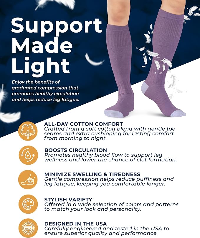 Pembrook® Light Compression Socks for Women - 3 Pairs | 8-15 mmHg Cotton Compression Socks for Pregnancy, Knee High Comfort - Image 3