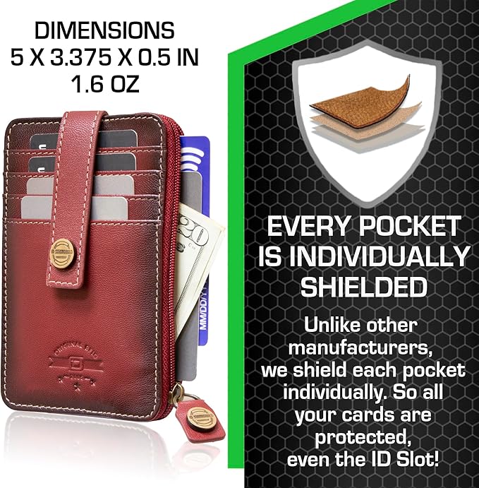 ID Stronghold RFID Blocking Front Pocket Wallet – Slim Minimalist Genuine Leather Wallet with Zipper Coin Pocket (Mega Red) - Image 5