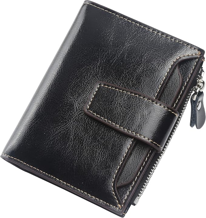Small Compact Women Wallet RFID Blocking Genuine Leather Bifold Purse with ID Windows by Lavemi