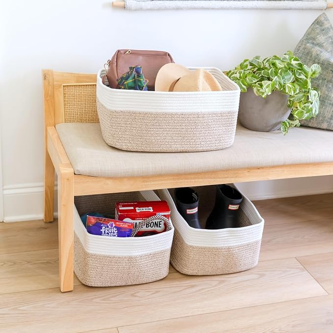 NaturalCozy Storage Baskets 16.8”x13”x7.6” Cotton Rope Woven Baskets for Organizing 3-Pack | Toy Storage Bins | Basket for Shelves, Laundry, Blanket, Clothes, Closet, Kitchen, Bathroom, Gifts - Image 8