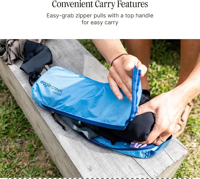 Eagle Creek Pack-It Reveal Slim Cube M/M/M Set - Minimalist Compact Travel Organizer for Hair Styling Tools, Belts & Small Items - Travel Accessories - Blue Dawn - Image 5