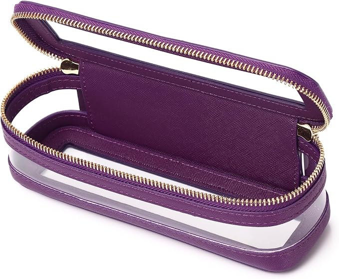 Pinkmik Makeup Brush Case, D.Purple | Clear Travel Cosmetic & Toiletry Bag, With Zipper, Small Purse Organizer, Car Essential for Women by Pinkmik
