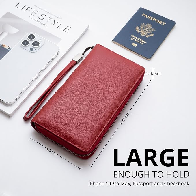 Bveyzi Women RFID Blocking Wallet Leather Zip Around Phone Clutch Large Capacity Ladies Travel Purse Wristlet - Image 3
