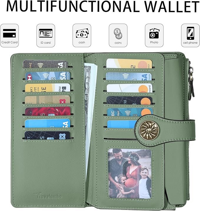 Travelambo Women's Wallet RFID Blocking Trifold Clutch Large Capacity Credit Card Holder Travel Purse - Image 4
