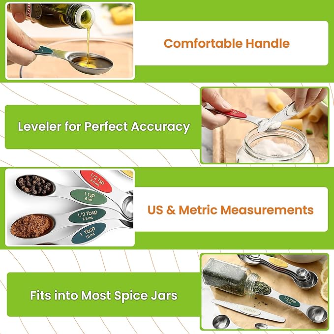 Spring Chef Stainless Steel Magnetic Measuring Spoons Set of 8, Very Merry | Dual Sided Metal Teaspoon & Tablespoon Measuring Spoons with Leveler for Dry & Liquid Ingredients, Fits in Kitchen Spice Jars - Image 6