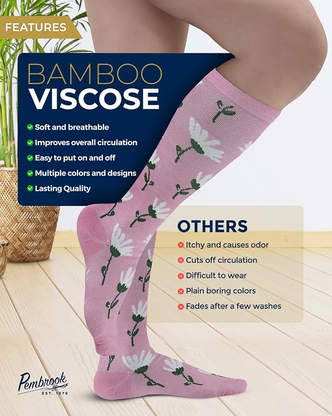 Pembrook® Bamboo Viscose Light Compression Socks - 3 Pairs | 8-15 mmhg Compression Socks | Knee High Comfort Support Socks - Image 4