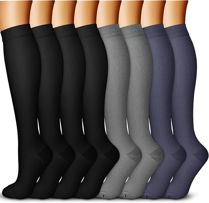 QUXIANG Copper Compression Socks for Women & Men Circulation (8 Pairs) - Best for Running Athletic Cycling - 15-20 mmHg by QUXIANG