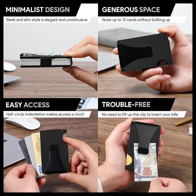 Slim Wallet for Men,RFID Blocking Minimalist Metal Wallet, Money Clip/Cash Holder, Front Pocket Aluminum Credit Card Holder, Ideal Gift for Men,Matte Black - Image 5