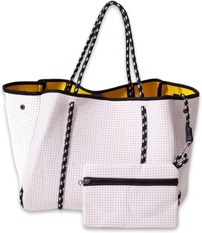 POPUPS Large Neoprene Tote Bag for Women - Everyday Designer Handbag for Travel Work and Beach with Pockets and Zipper Pouch by POPUPSBrand