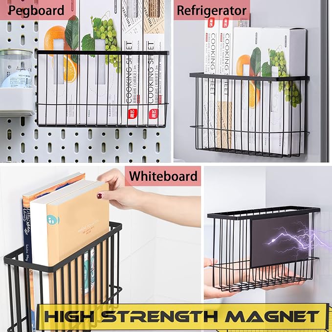 Magnetic Shelf Fridge Basket Bin for Whiteboard Washer Dryer Locker Cabinet | No Drilling Or Tools Needed, Reusable Magnet Organizer Classroom Office Home Kitchen Laundry Storage Rack Container Holder - Image 5