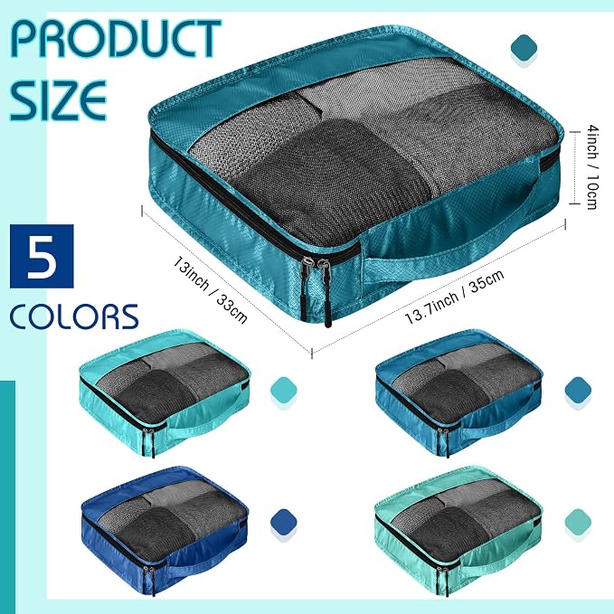 5 Pcs Packing Cubes for Suitcase Large Travel Cubes Carry on Luggage Organizer Bags for Clothes Accessories(M,Blue) - Image 2