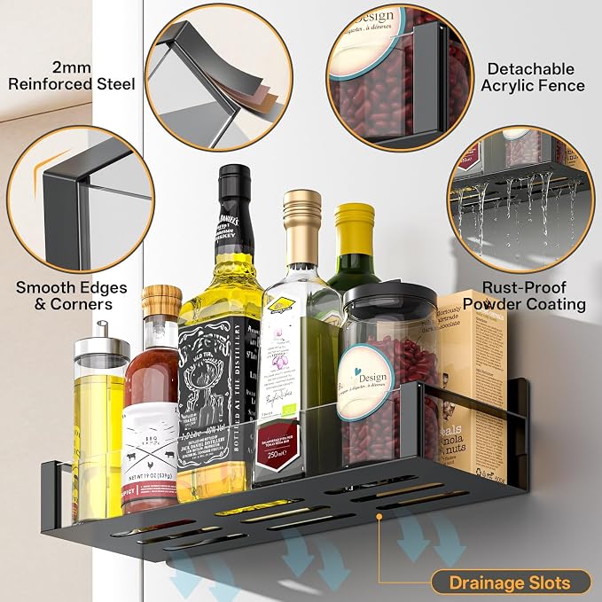 DTUQYX Magnetic Spice Rack for Refrigerator, 8 Pack Clear Acrylic Front Metal Magnetic Shelves with Magnet Hooks Rack, Utensil Caddy & Adjustable Paper Towel Holder, No Drill Kitchen Storage Organizer - Image 5