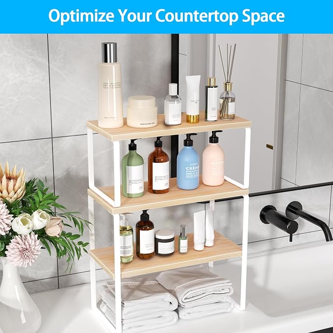 Golener Kitchen Counter Organizer, Countertop Shelf, Adjustable, Stackable | Kitchen Countertop Organizer, Spice Rack, 2-Tier Countertop Shelves, Corner Desk Shelf, Corner Counter Shelf, Natural Beige - Image 9