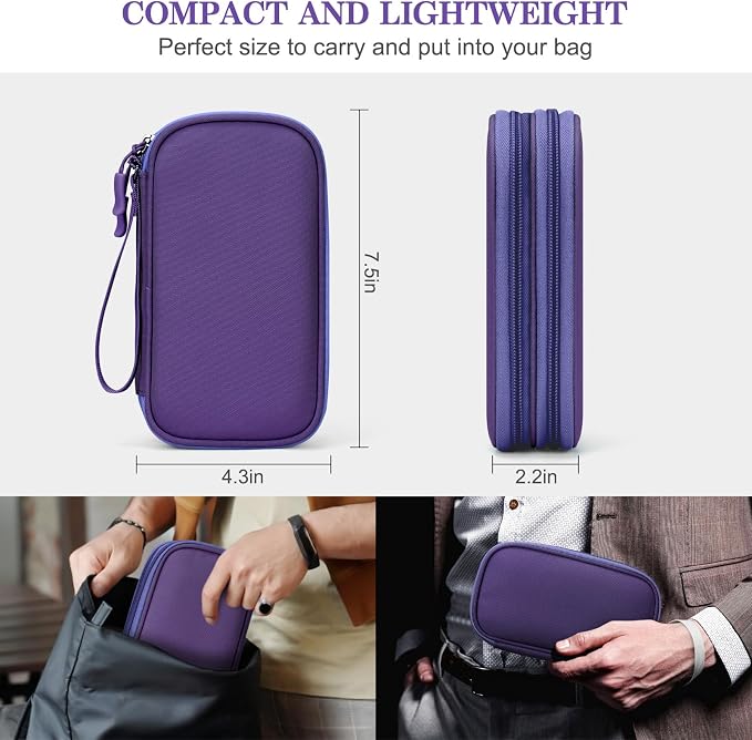 FYY Electronic Organizer, Travel Tech Pouch Bag, Cable Organizer Purple | Wrist Strap, Waterproof, Double Layers Portable Electronics Travel Carrying Case for Cord, Charger, Daily Business Trips Use - Image 2